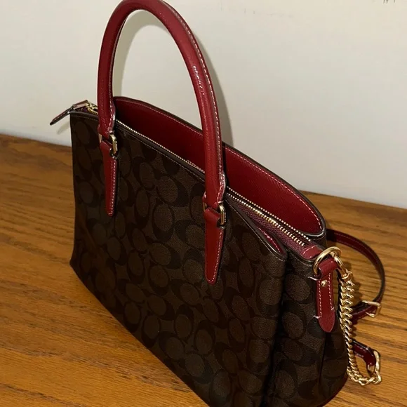 Coach Dark Brown and Burgundy Satchel - Picture 8 of 11